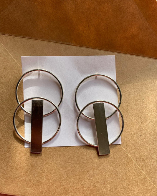 Sterling Silver Double Circle with Bar Stud Earrings
