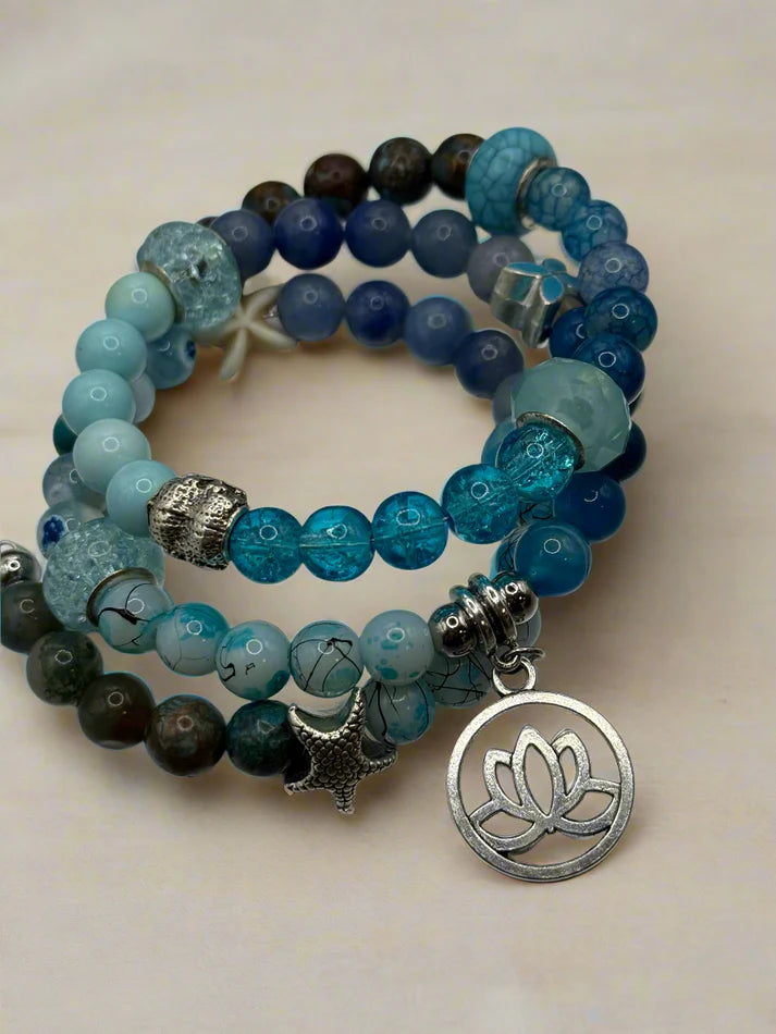 Blue Agate & Blue Aventurine Memory Wire Bracelet